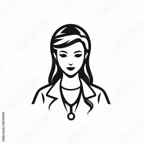 Empowering female doctor logo for medical or healthcare industry silhouette