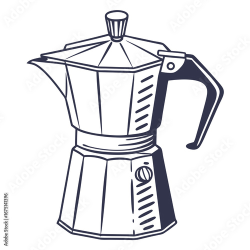 Classic Stovetop Espresso Maker Detailed Line Art Illustration.