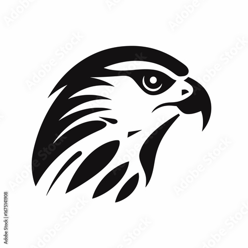 Striking raptor portrait in black and white minimal style silhouette
