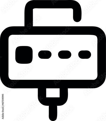 Minimalist black line icon of an intravenous IV drip bag for medical infusion therapy on a white background