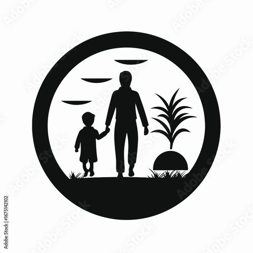 Cherished family moment displayed in a black minimalist father and child silhouette