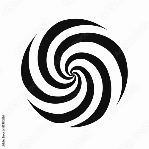 Dynamic swirling black and white stripes create a mesmerizing optical illusion silhouette