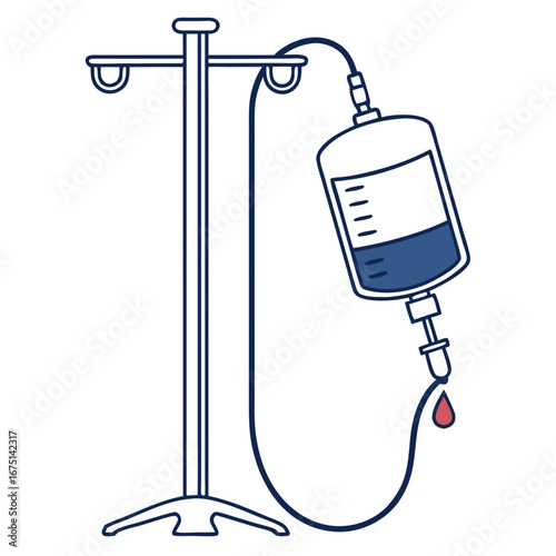 Medical IV Drip Stand with Fluid Bag and Droplet.