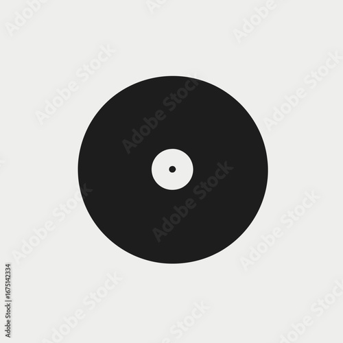 Minimalist black and white record with center dot flat silhouette