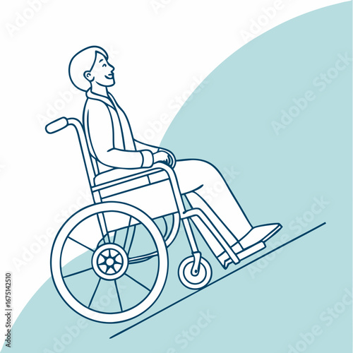 Outline Illustration of a Person in a Wheelchair Smiling and UpwardFacing.