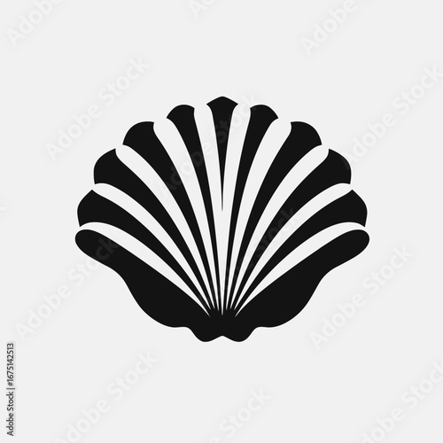 Elegant black scallop sea shell graphic art decorative pattern silhouette