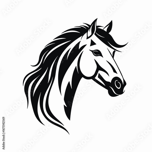 Striking equine artwork displays a majestic horse head in dramatic silhouette