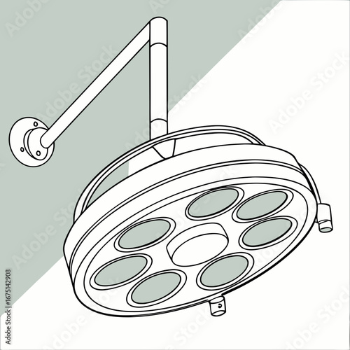 Surgical Lamp with Seven Lights Mounted on Articulated Arm Vector Illustration.