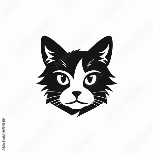 Striking monochrome design of a cat head front view silhouette