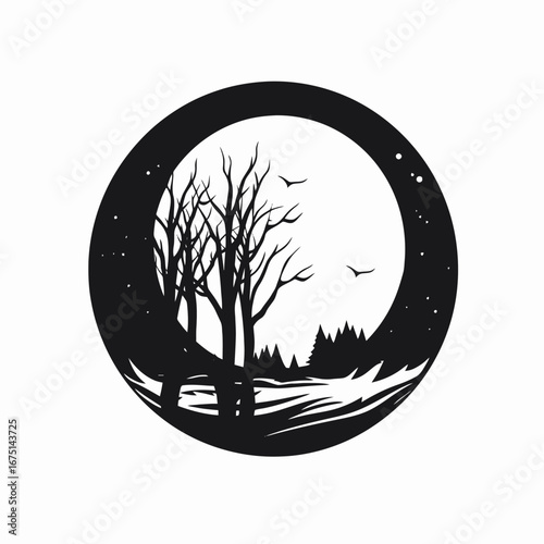 Eerie nighttime scene showing nature’s design in graphic stark silhouette