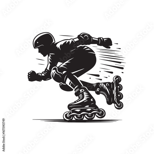 Rollerblading silhouette black and white vector icon