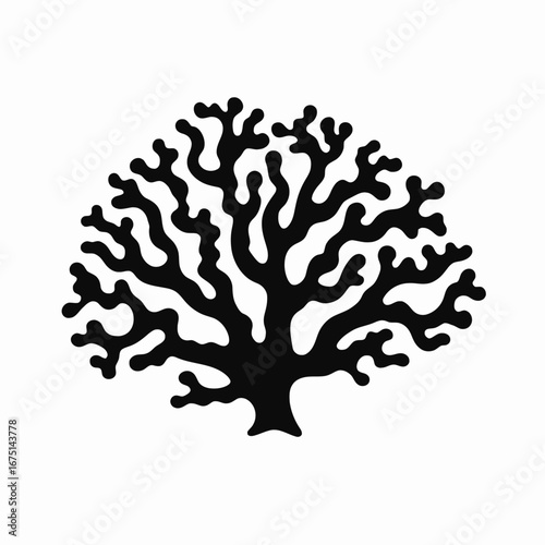 Organic branching growth in flat black and white decorative silhouette
