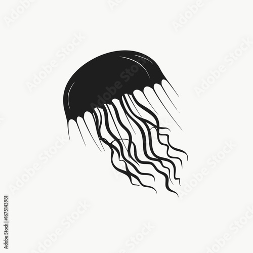 Abstract flowing sea creature on bright background, minimalistic jellyfish silhouette