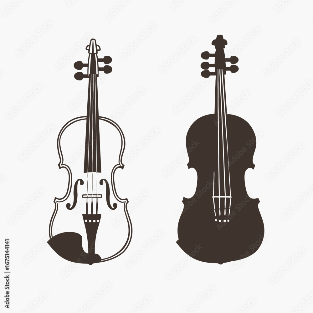 Fototapeta premium Two elegant string instruments presented in a minimalist style silhouette