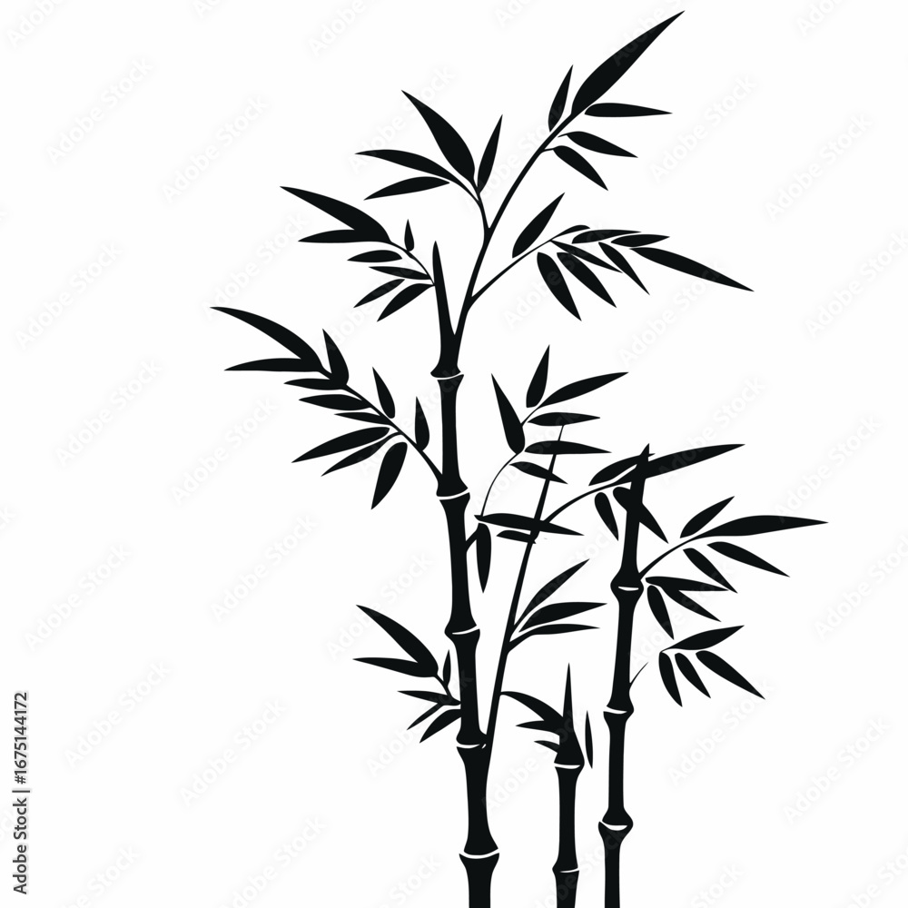 Obraz premium Elegant bamboo stalks with leaves illustrated in black vector silhouette