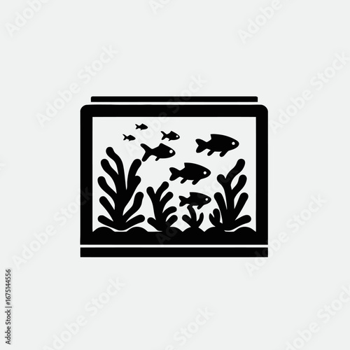 Serene black fish tank with aquatic plants silhouette vector style silhouette