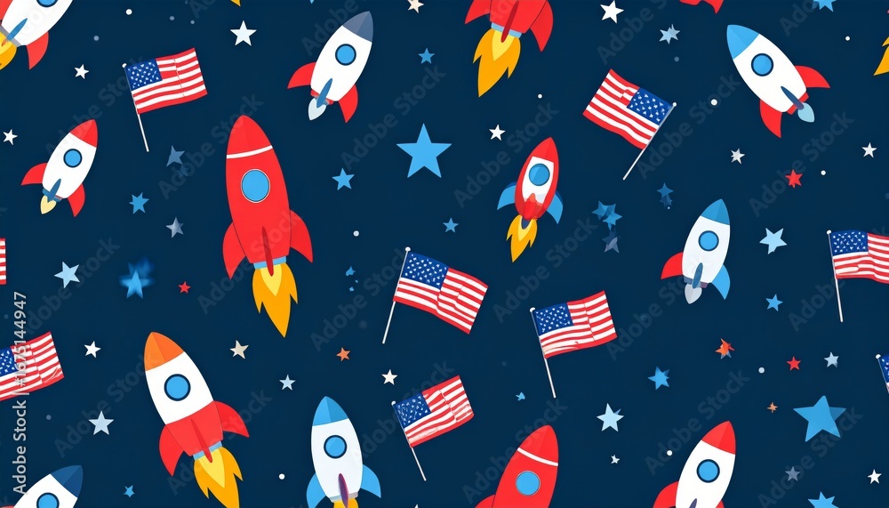 Patriotic Rocket Pattern with Stars and Flags us background Patriotic Rocket Pattern with Stars and Flags us background