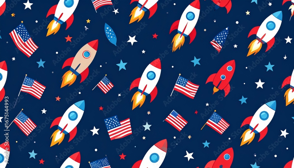Patriotic Rocket and Flag Pattern Design us background