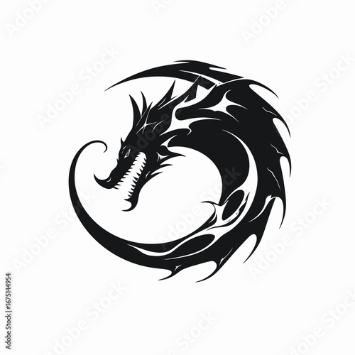 Intricate dragon illustration, a captivating design showcasing a fierce majestic beast silhouette