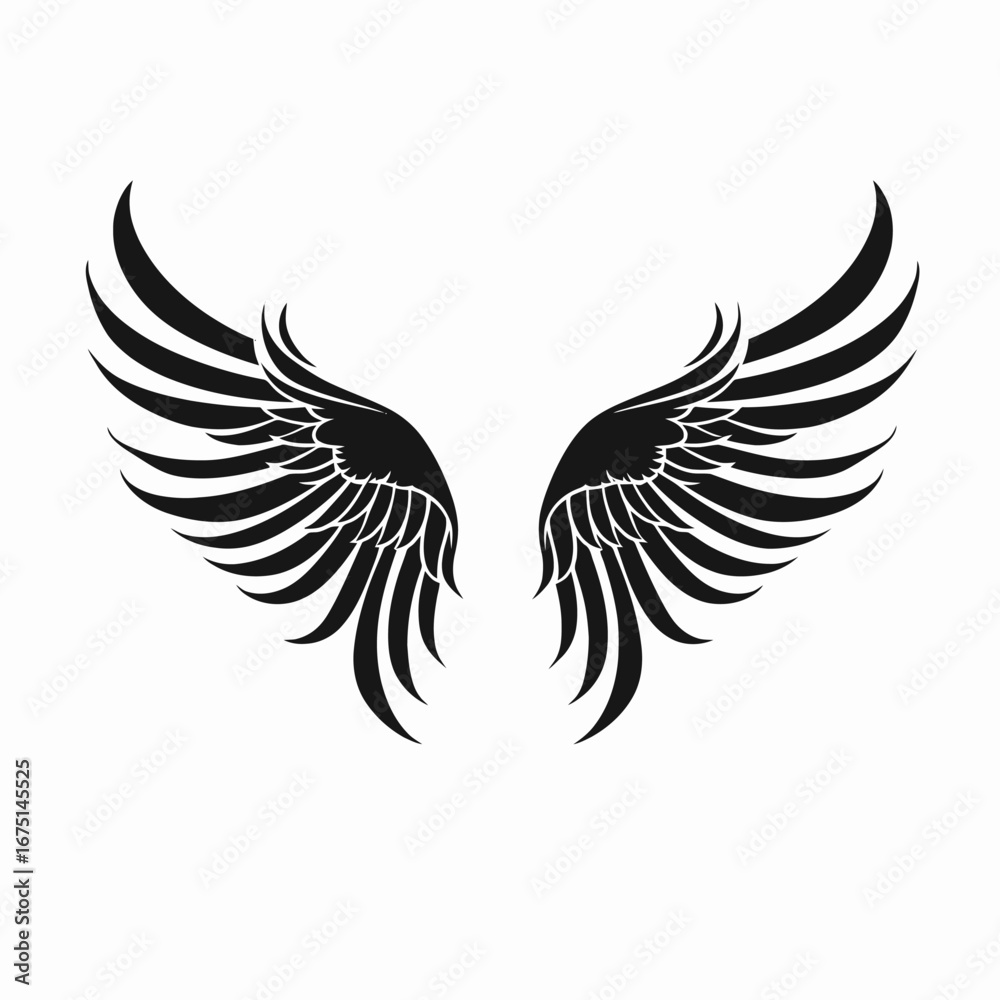 Fototapeta premium Angelic feathered wings soar in a divine monochrome vector silhouette