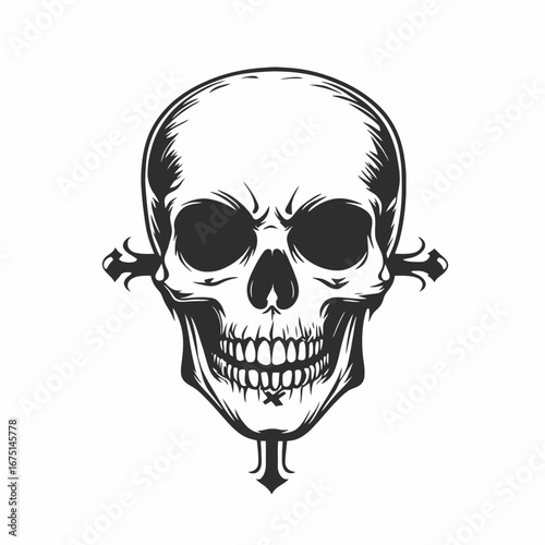 Graphic skull art with crossbones, a dark goth silhouette