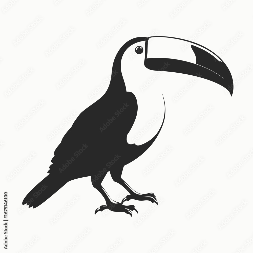 Naklejka premium Elegant minimalistic toucan in black and white vector illustration silhouette