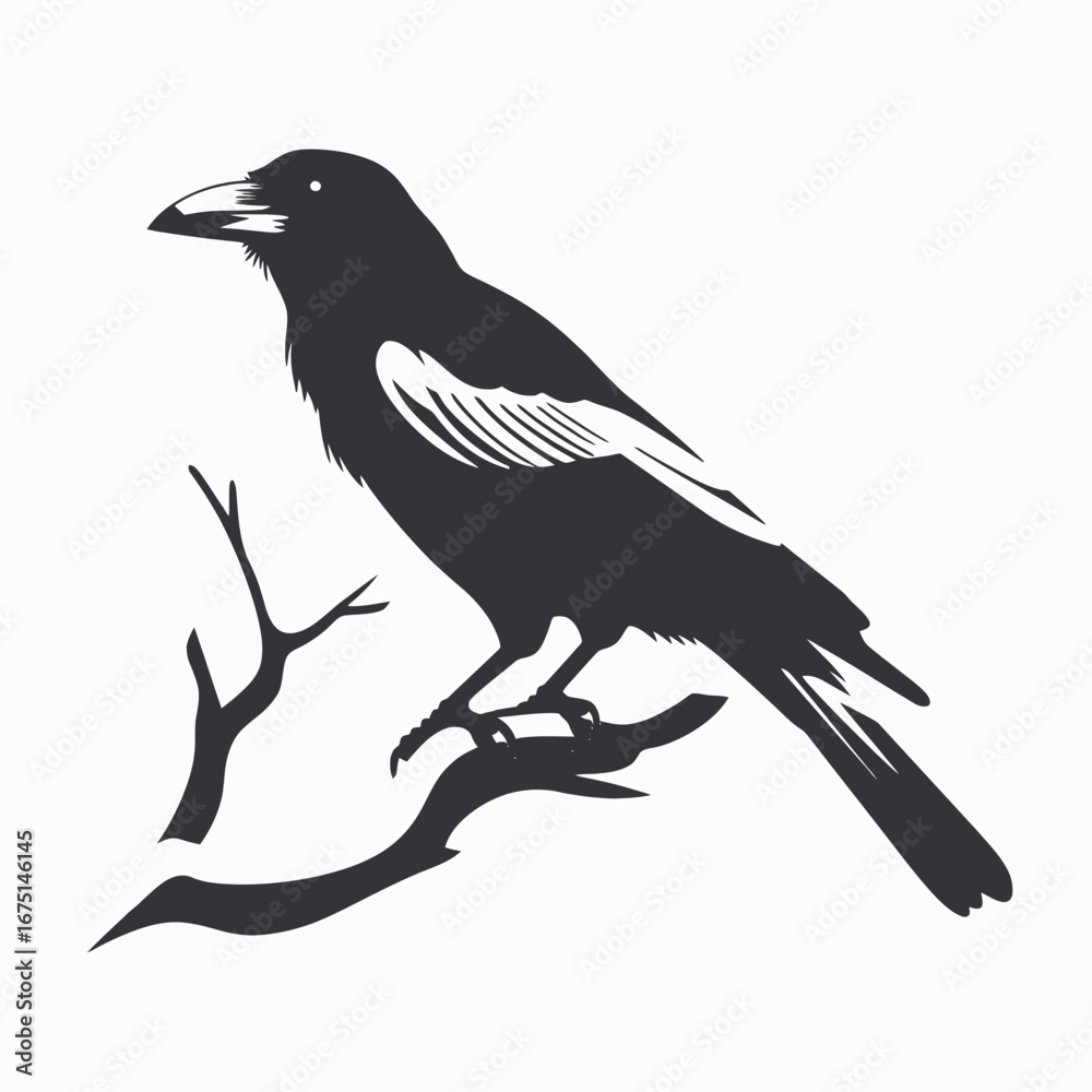 Obraz premium Stark raven perches ominously, a captivating vector illustration in silhouette