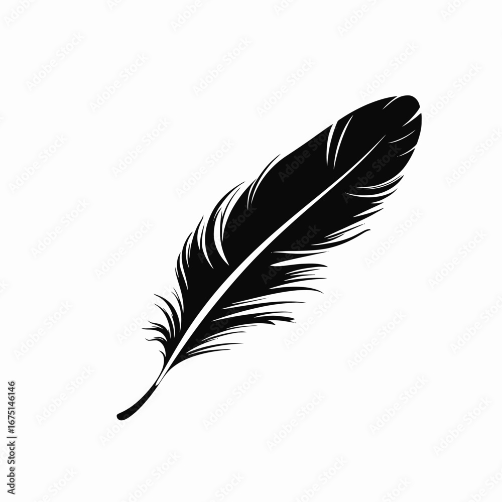 Fototapeta premium Elegant, minimalist, avian quill illustration, dark, artistic feather abstract design silhouette