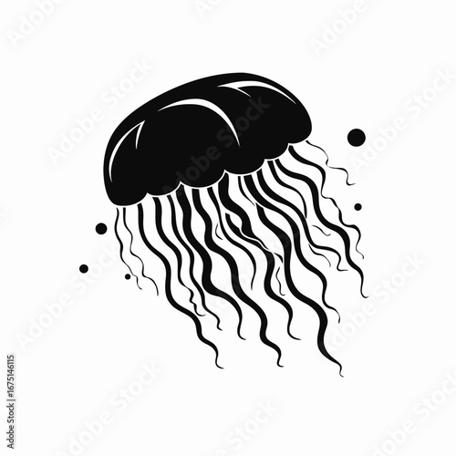 Stunning simple marine jellyfish illustration aquatic life black silhouette