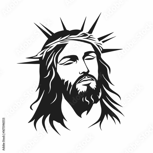 Jesus Christ portrait crown of thorns black and white silhouette