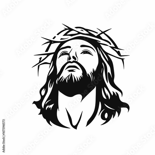 Jesus Christ with Crown of Thorns, Black and White silhouette