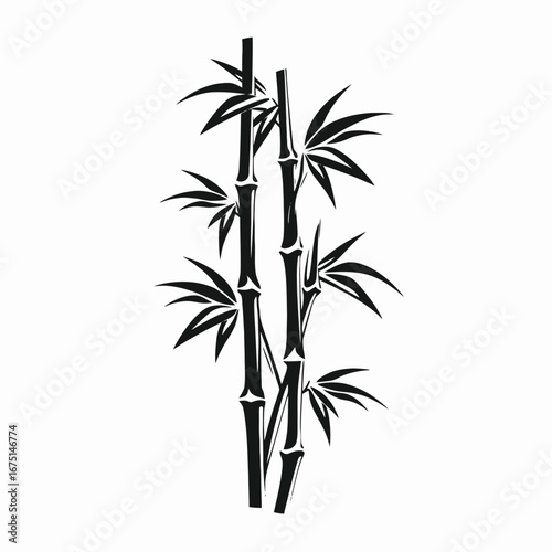 Minimalist bamboo stalks artfully rendered into a striking black silhouette