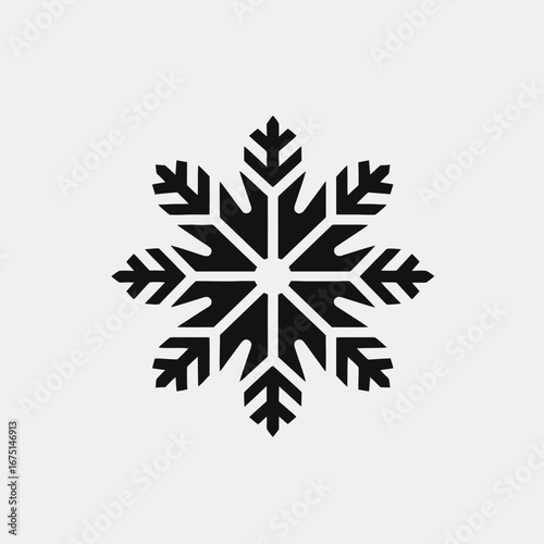 Minimalist geometric snowflake design, winter holiday style, stark black snowflake silhouette