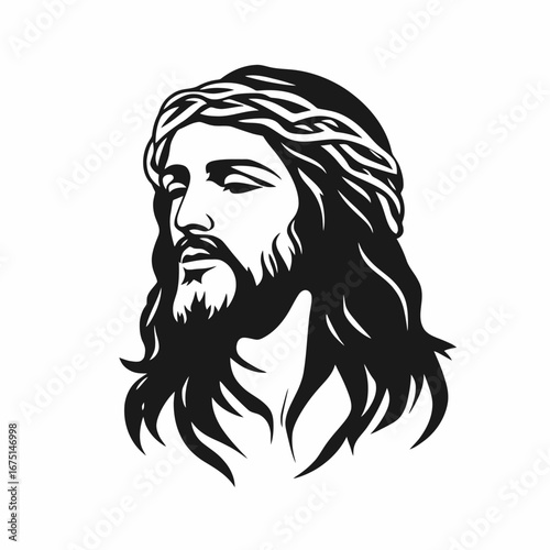 Jesus Christ black and white minimalist illustration style graphic silhouette
