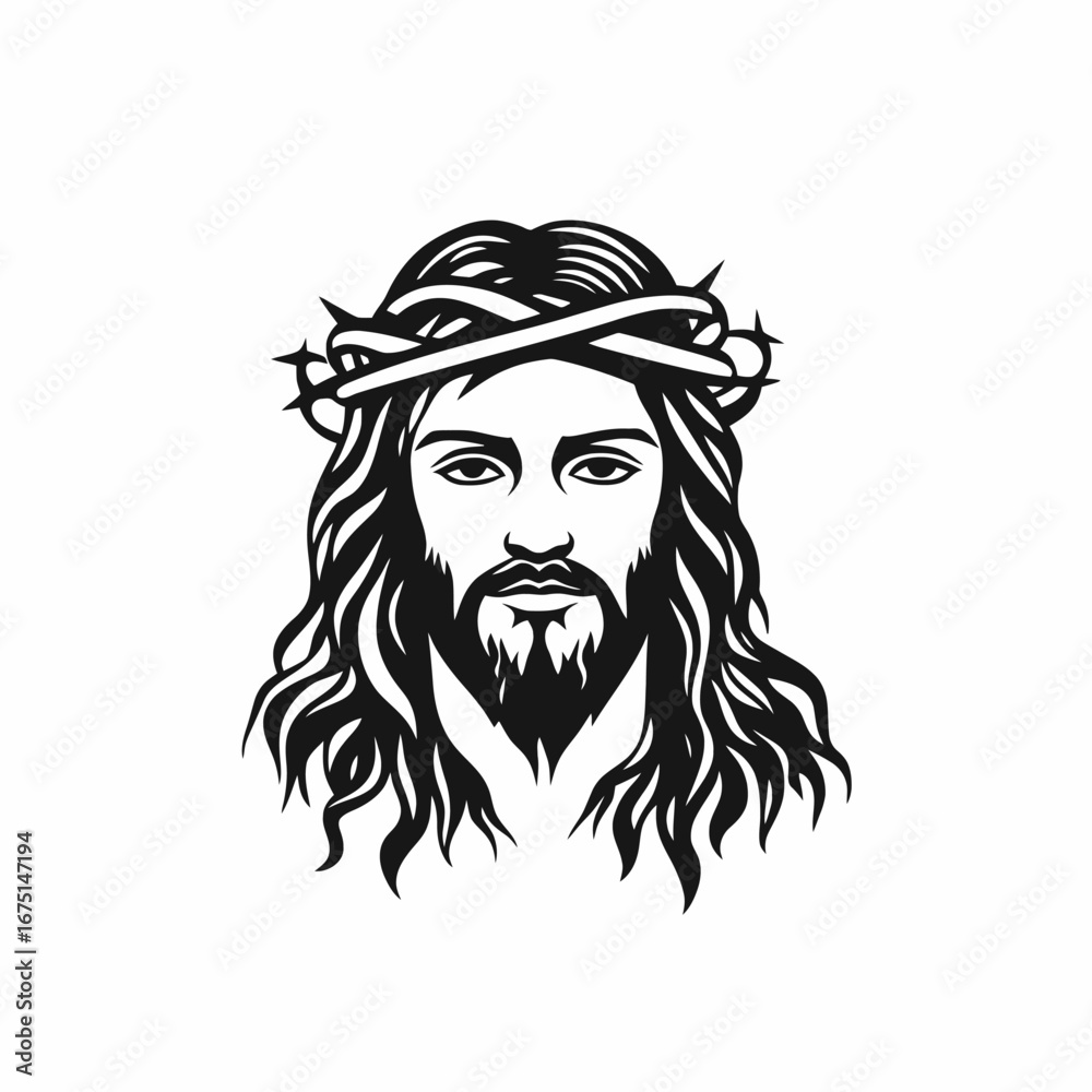 Fototapeta premium Jesus Christ icon wearing the crown of thorns religious silhouette