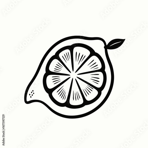 Graphic stylized lemon wedge design fruit sketch simple black silhouette