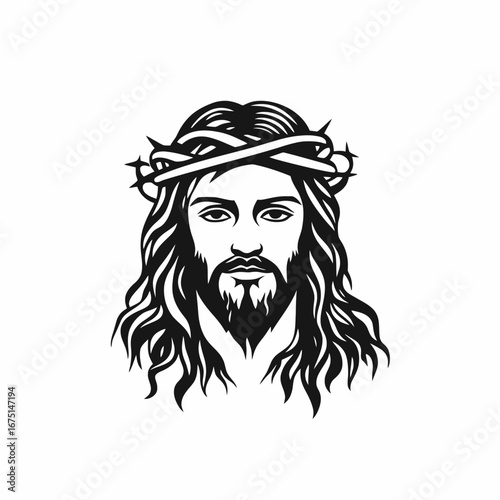 Jesus Christ icon wearing the crown of thorns religious silhouette