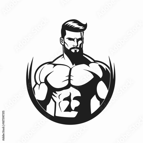 Powerful athlete with beard and stylish hair in strong silhouette