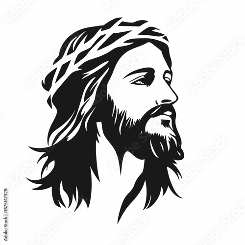 Religious Jesus Christ, son of god, face spiritual divine silhouette