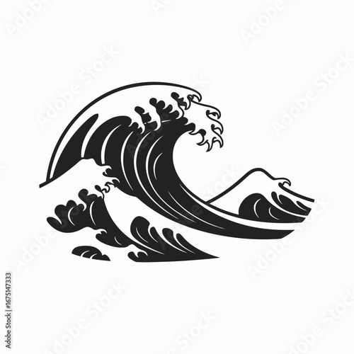 Powerful ocean wave design, bold black abstract water silhouette