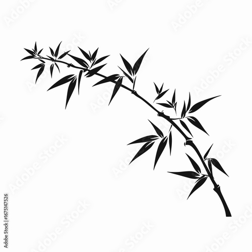 Elegant bamboo stalk with leaves and branches depicted as silhouette