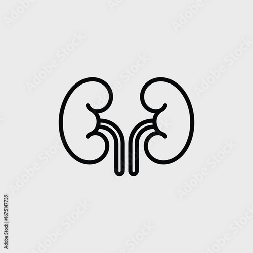 Black and white line art icon of human kidneys human organs medical