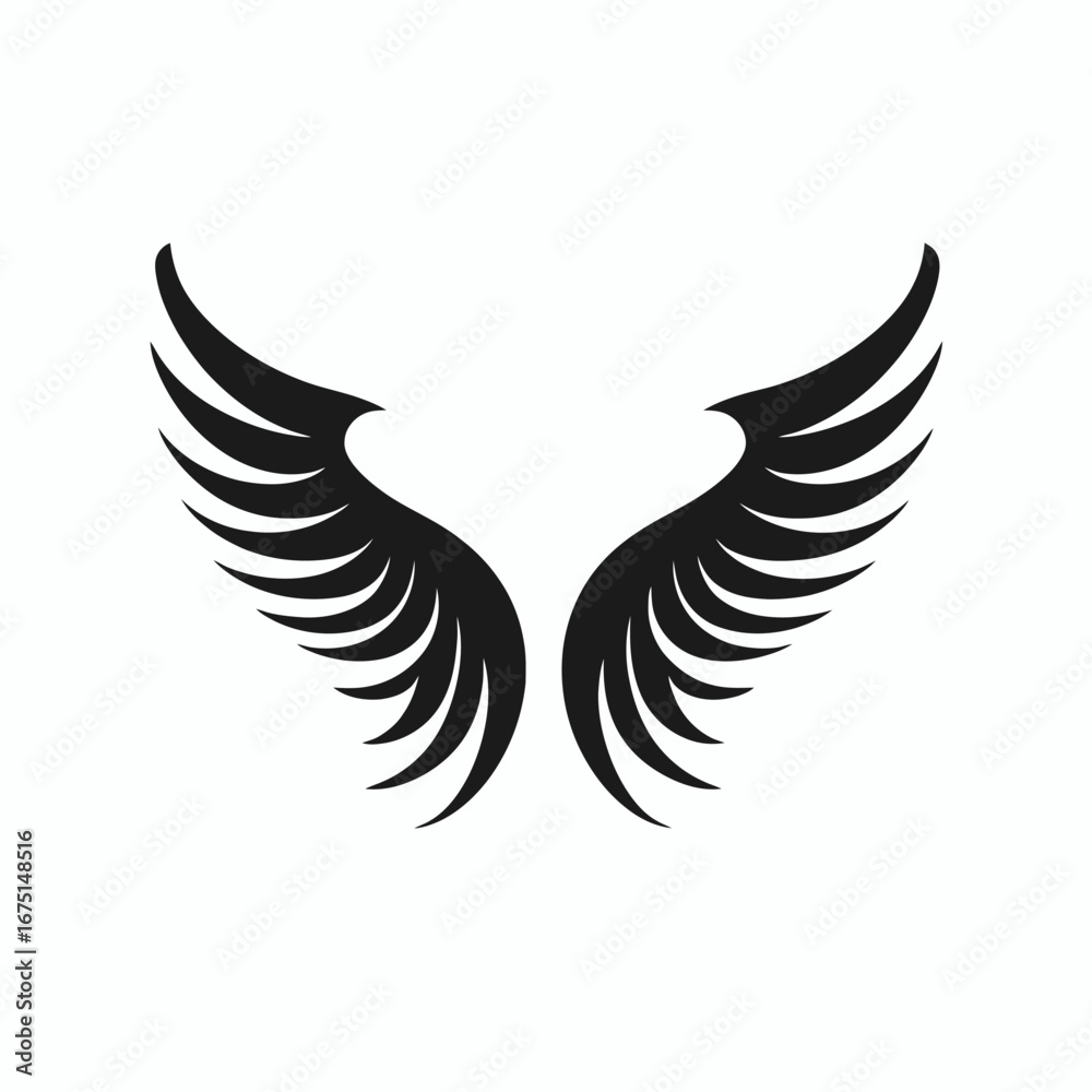 Fototapeta premium Elegant winged design, graphic element in stark, black silhouette