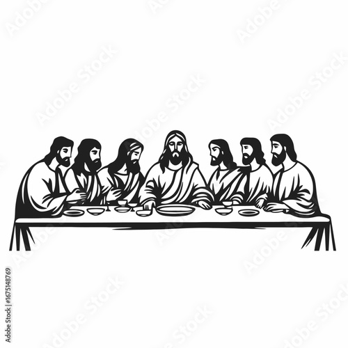 Vector illustration of Last Supper Jesus Christ with apostles silhouette