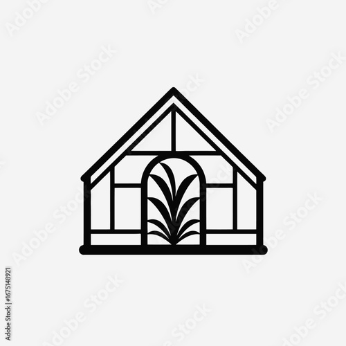Greenhouse with arched entry and plants vector illustration black silhouette