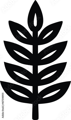 Elegant black botanical stem with opposing leaves for natural designs and organic branding elements symbolizing growth and nature