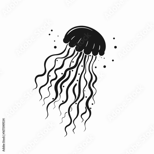 Striking jellyfish illustration with flowing tentacles ocean life animal silhouette