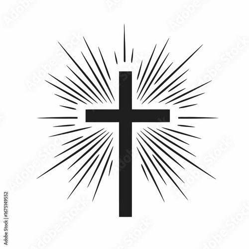 Radiant cross with burst, faith and spirituality symbolic representation silhouette