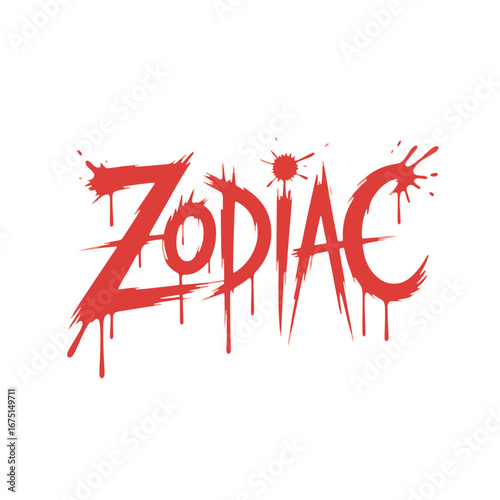Bold graphic design featuring a striking red text declaring Zodiac killer on a plain background