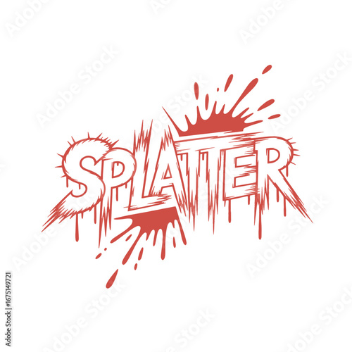 Bold graphic design featuring a striking red text declaring Splatter on a plain background